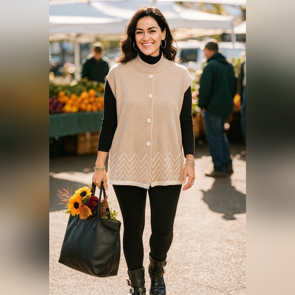 Boho Preppy Knit Cashmere Wool Lagenlook Artisy Career Cottagecore Cozy Vest - Picture 2 of 6